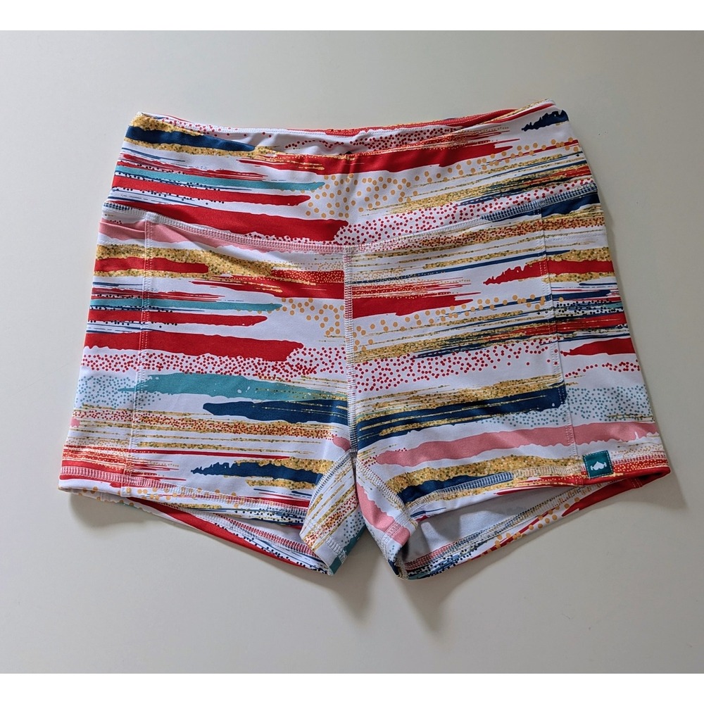 WodBottom Athletic Booty Shorts Side Pockets Abstract Print Women's Size Large